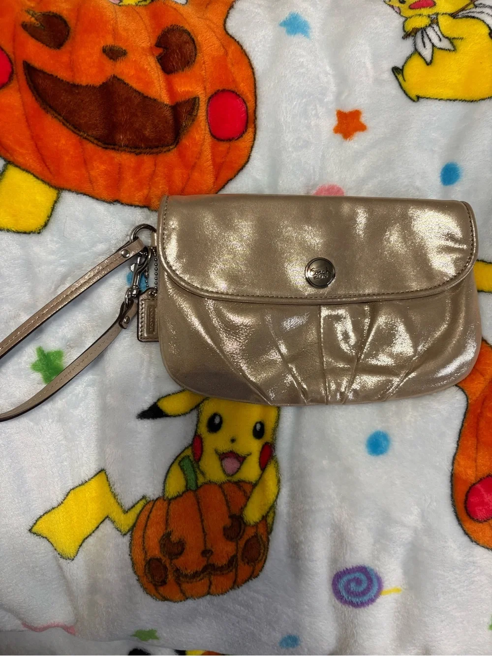 Coach Metallic gold Leather Wristlet Clutch